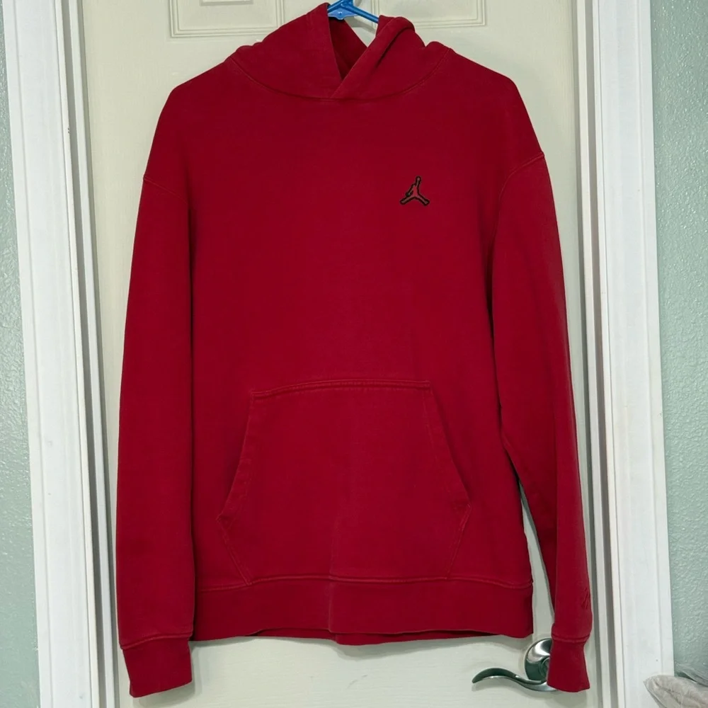 Jordan Red Men’s Medium Pullover Hoodie Black Logo Embroidery